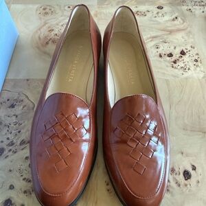 Vintage Bottega Veneta Cognac Woven Leather Loafers